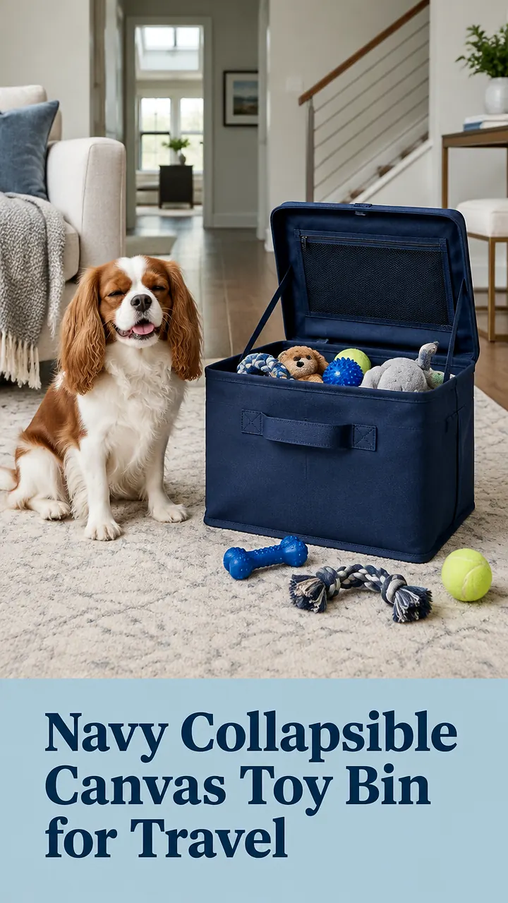 Navy Collapsible Canvas Toy Bin for Travel
