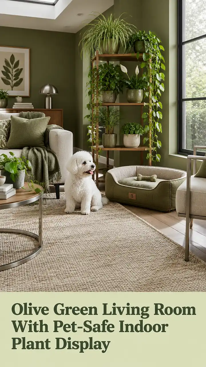 Olive Green Living Room With Pet-Safe Indoor Plant Display