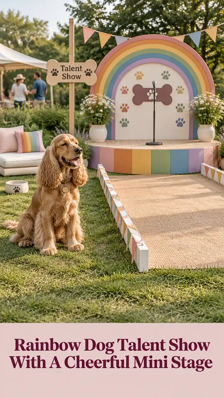 Rainbow Dog Talent Show With A Cheerful Mini Stage
