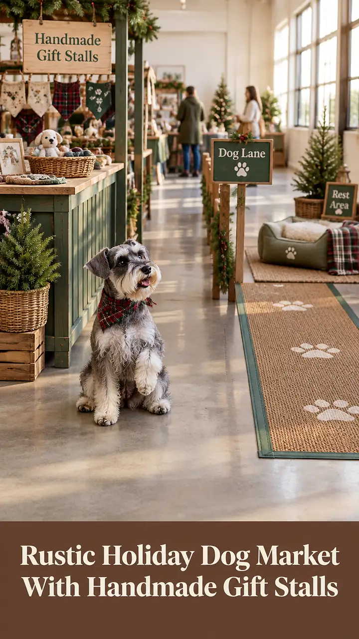 Rustic Holiday Dog Market With Handmade Gift Stalls