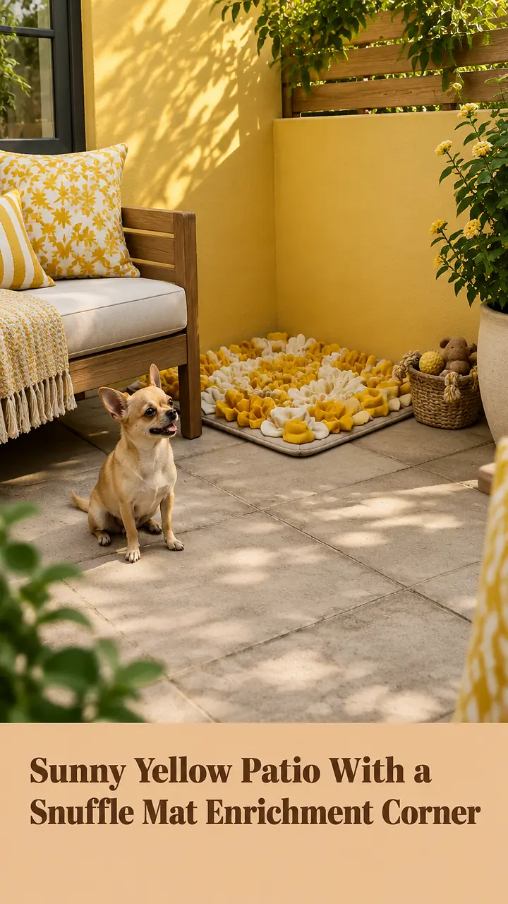 Sunny Yellow Patio With a Snuffle Mat Enrichment Corner