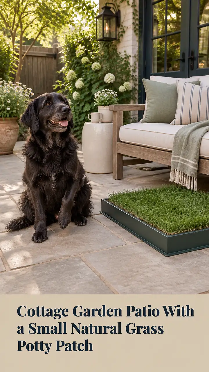Cottage Garden Patio With a Small Natural Grass Potty Patch