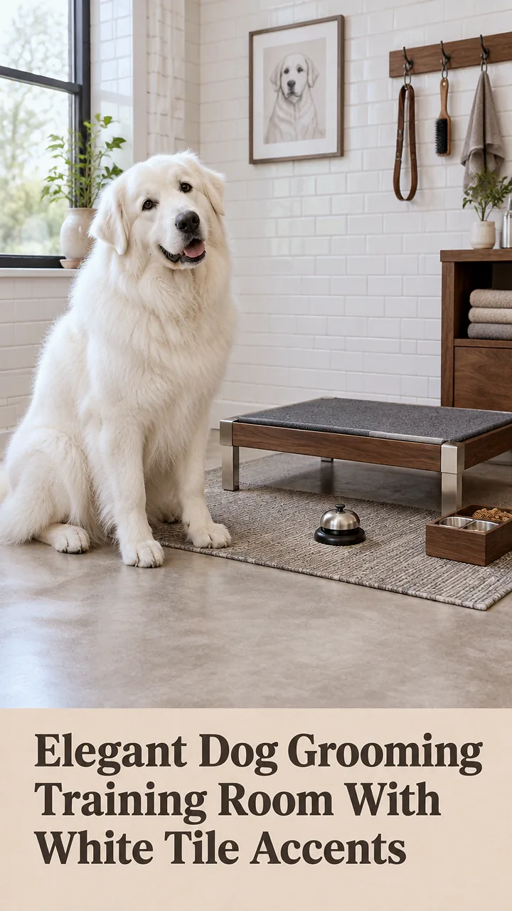 Elegant Dog Grooming Training Room With White Tile Accents