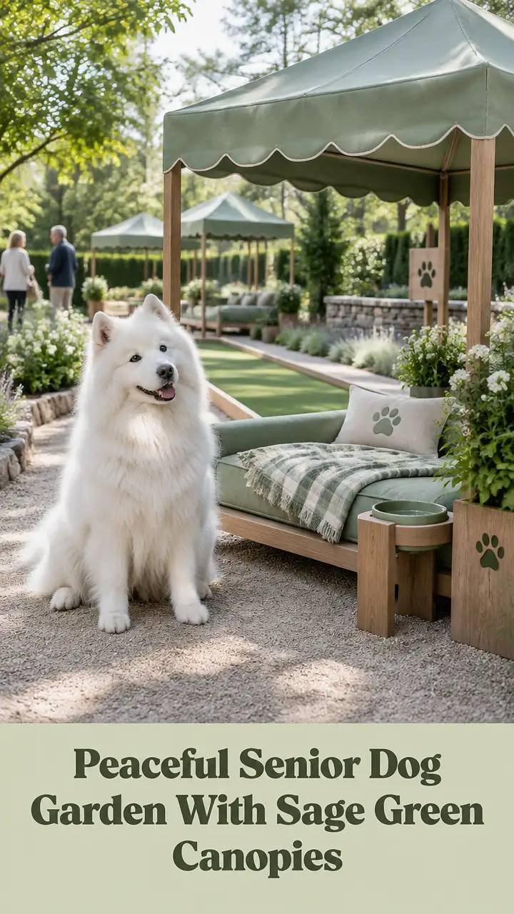 Peaceful Senior Dog Garden With Sage Green Canopies
