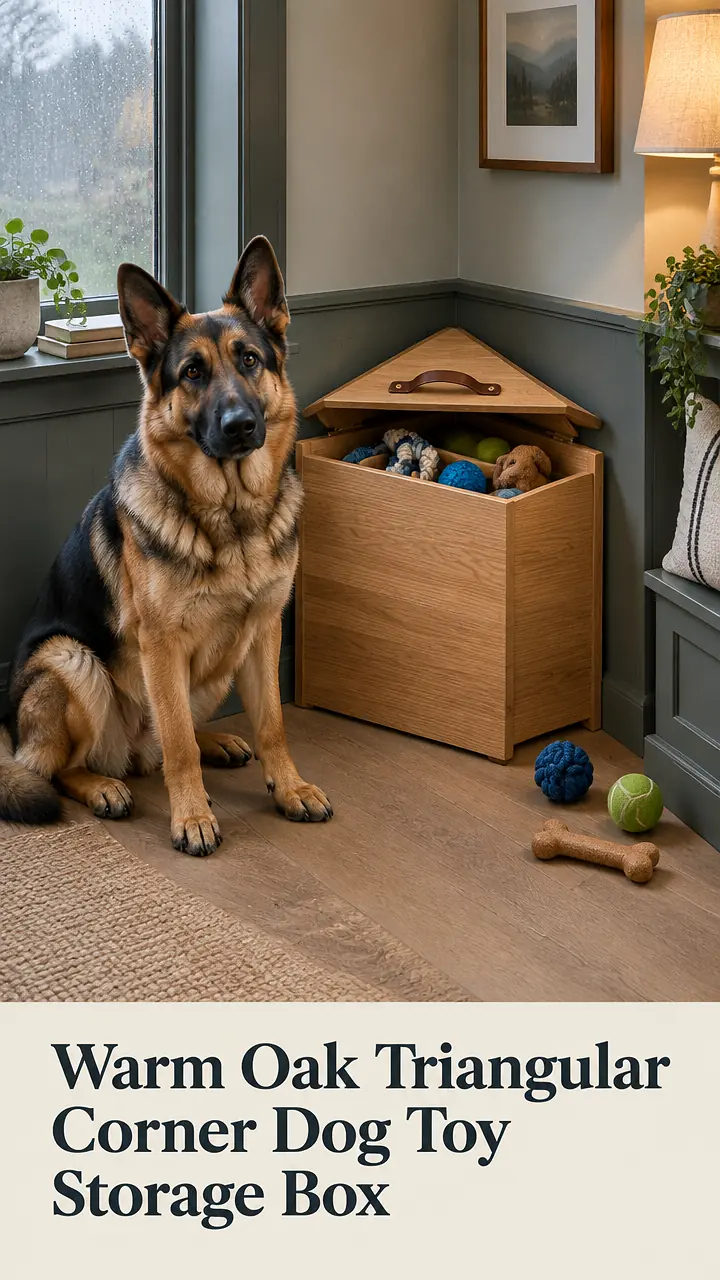 Warm Oak Triangular Corner Dog Toy Storage Box
