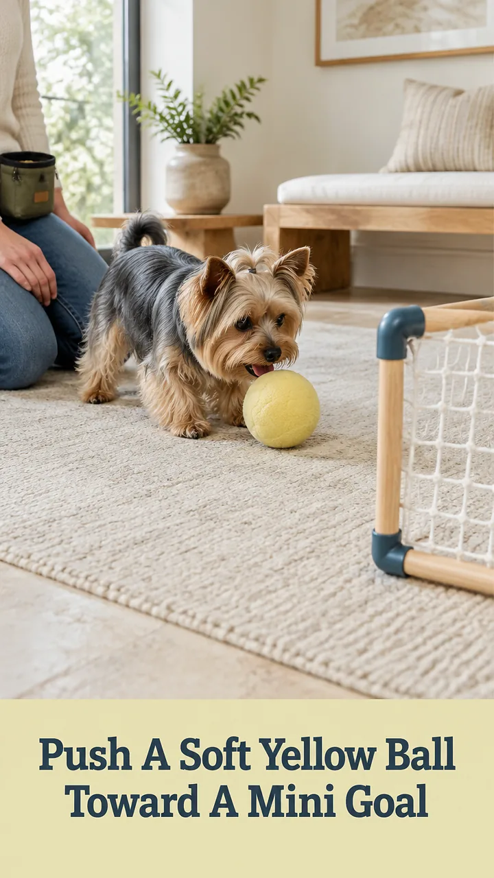 Push A Soft Yellow Ball Toward A Mini Goal
