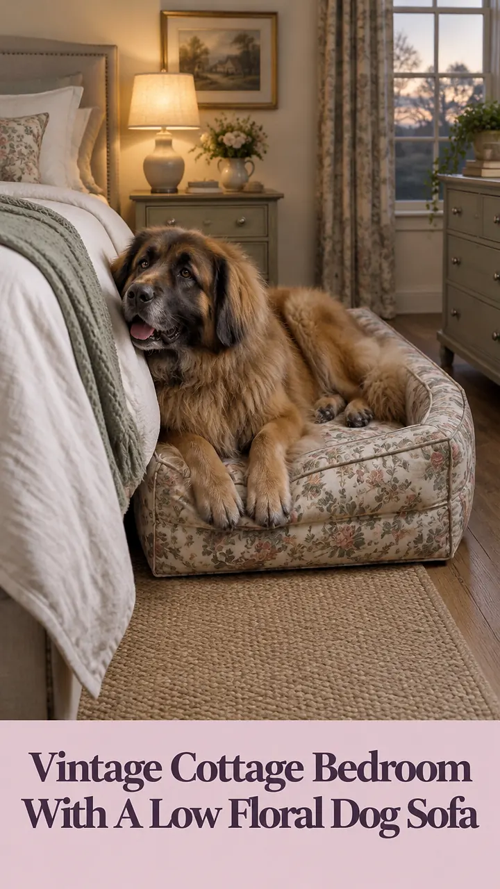 Vintage Cottage Bedroom With A Low Floral Dog Sofa