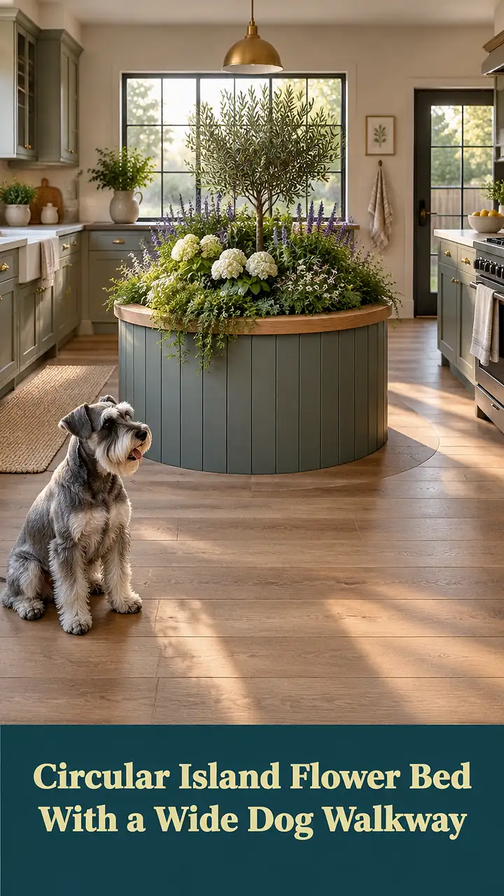 Circular Island Flower Bed With a Wide Dog Walkway