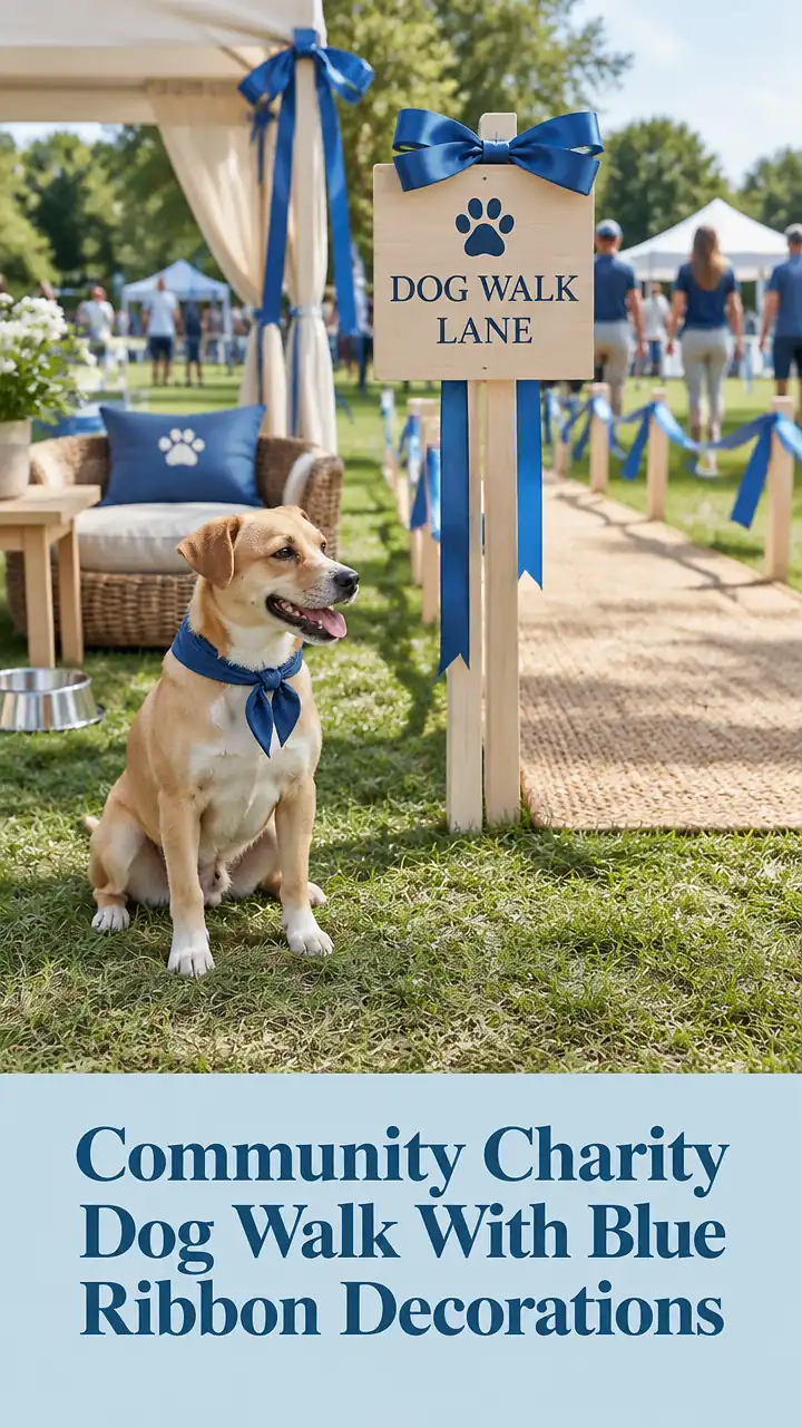 Community Charity Dog Walk With Blue Ribbon Decorations