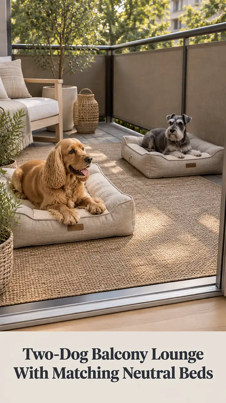 Two-Dog Balcony Lounge With Matching Neutral Beds