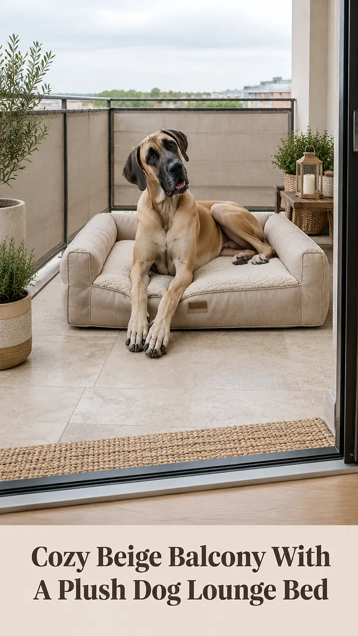 Cozy Beige Balcony With A Plush Dog Lounge Bed