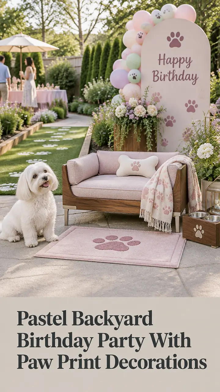 Pastel Backyard Birthday Party With Paw Print Decorations