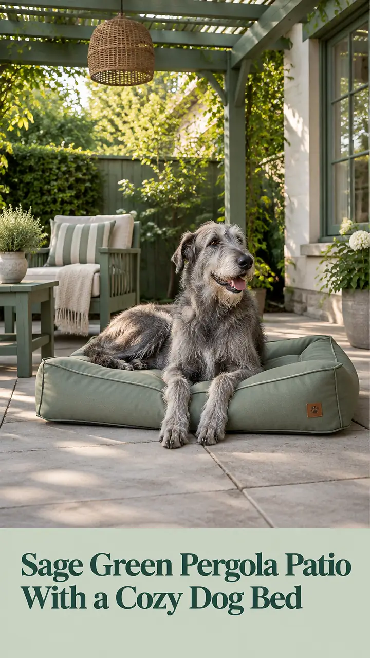 Sage Green Pergola Patio With a Cozy Dog Bed