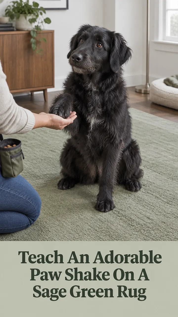 Teach An Adorable Paw Shake On A Sage Green Rug