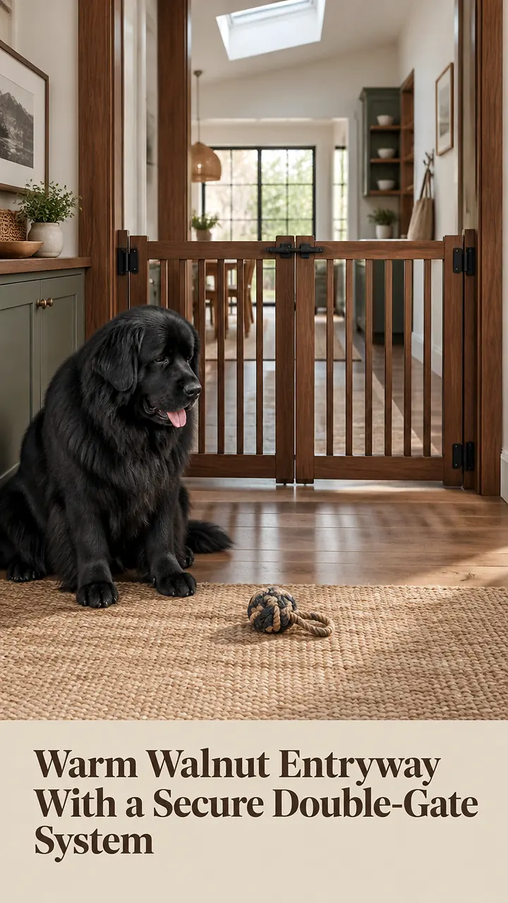 Warm Walnut Entryway With a Secure Double-Gate System