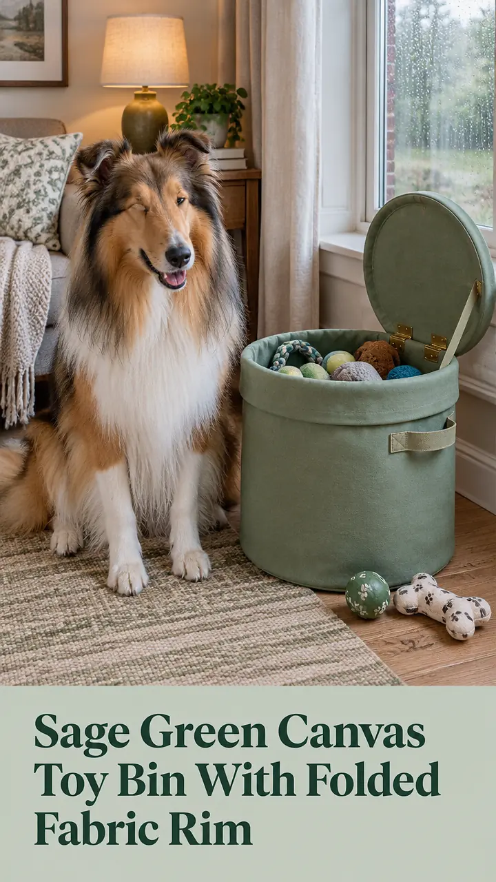 Sage Green Canvas Toy Bin With Folded Fabric Rim