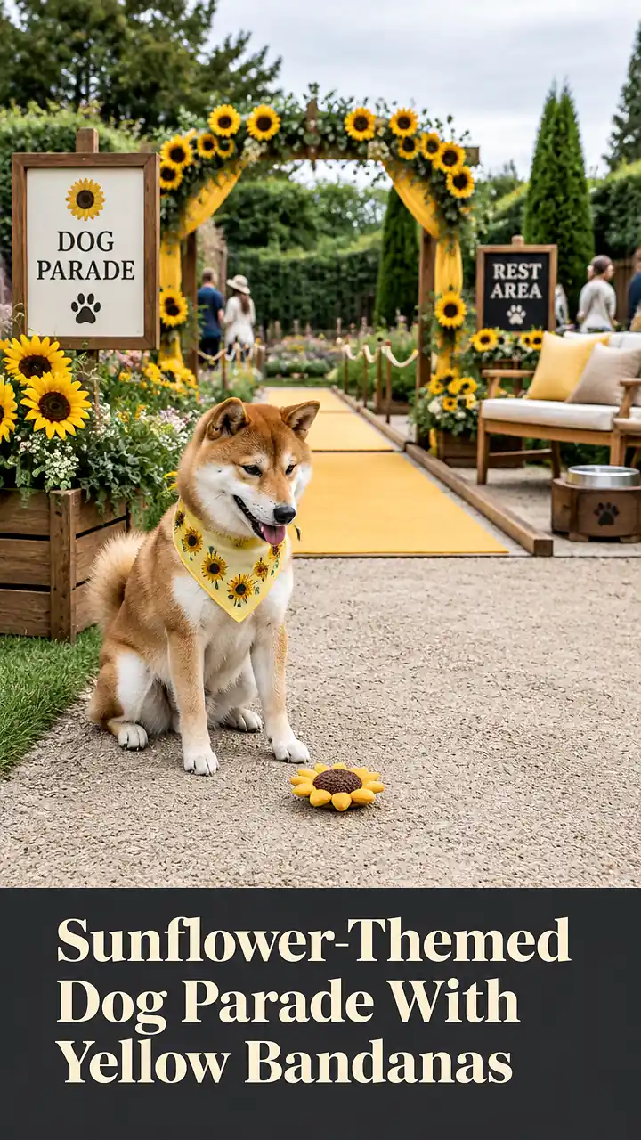 Sunflower-Themed Dog Parade With Yellow Bandanas
