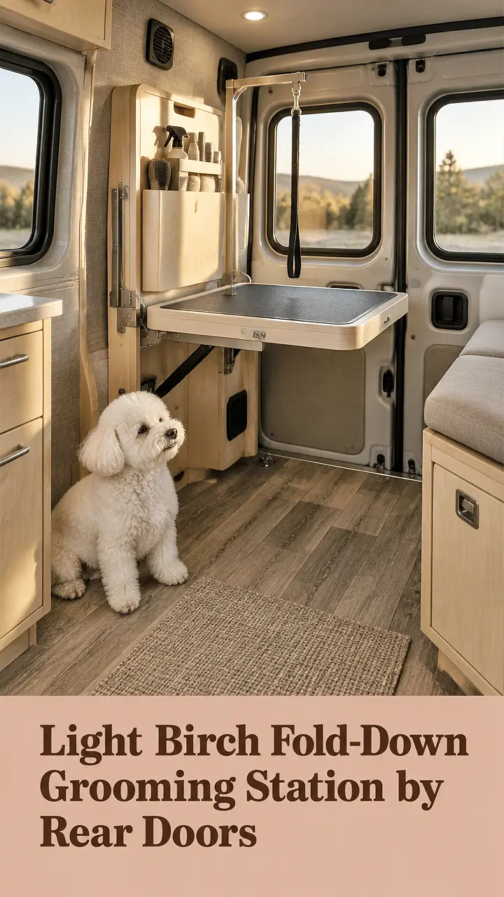 Light Birch Fold-Down Grooming Station by Rear Doors