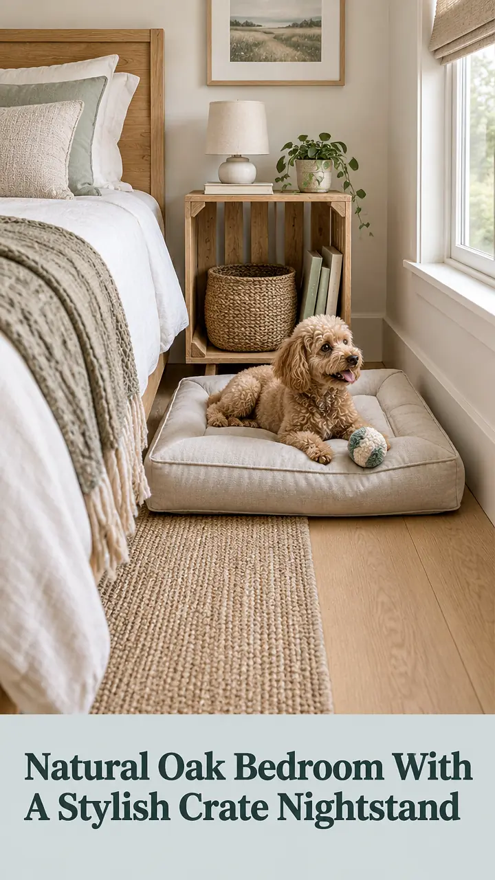 Natural Oak Bedroom With A Stylish Crate Nightstand