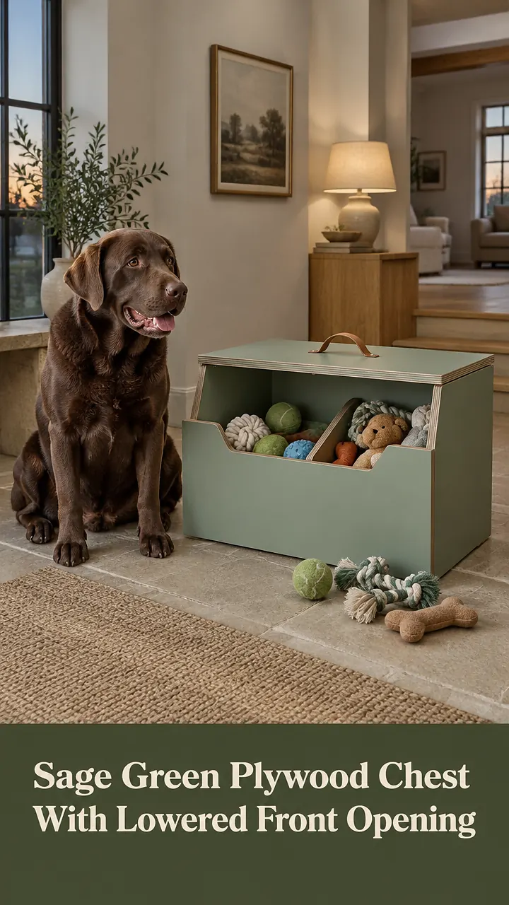 Sage Green Plywood Chest With Lowered Front Opening
