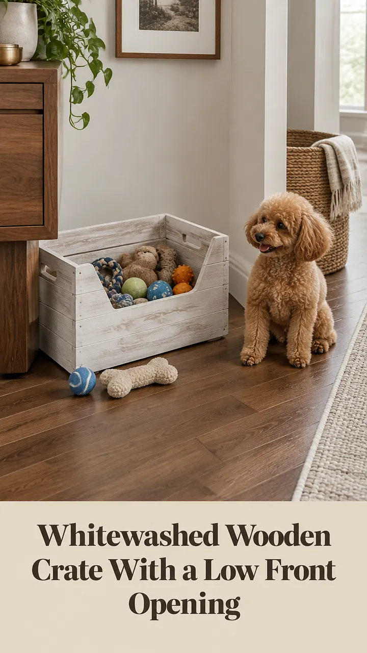 Whitewashed Wooden Crate With a Low Front Opening