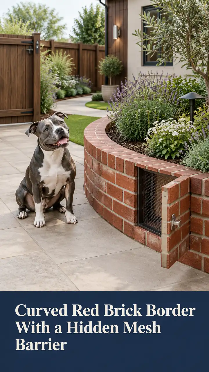 Curved Red Brick Border With a Hidden Mesh Barrier