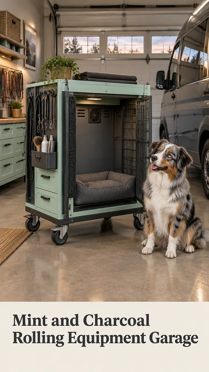 Mint and Charcoal Rolling Equipment Garage