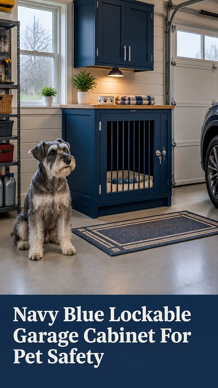Navy Blue Lockable Garage Cabinet For Pet Safety