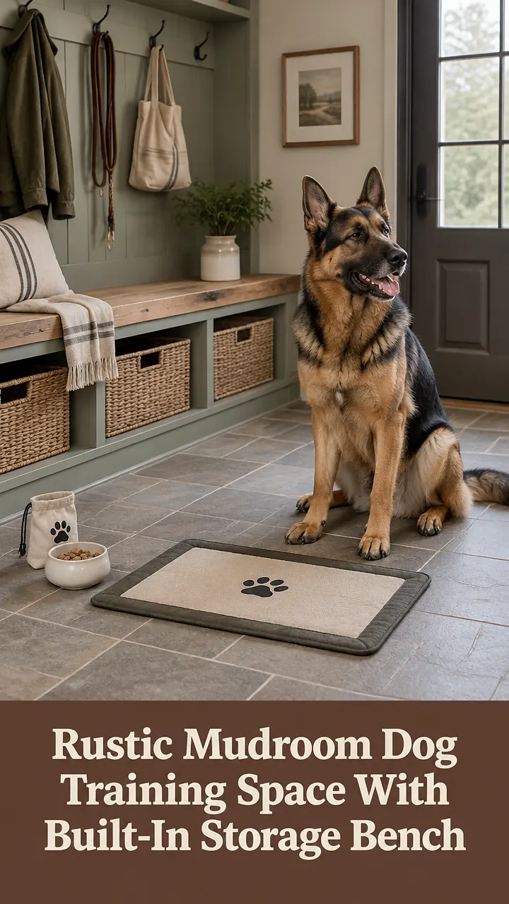 Rustic Mudroom Dog Training Space With Built-In Storage Bench