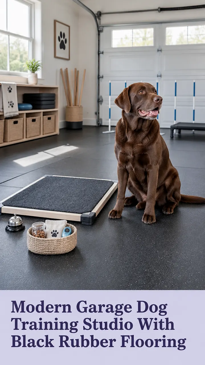 Modern Garage Dog Training Studio With Black Rubber Flooring