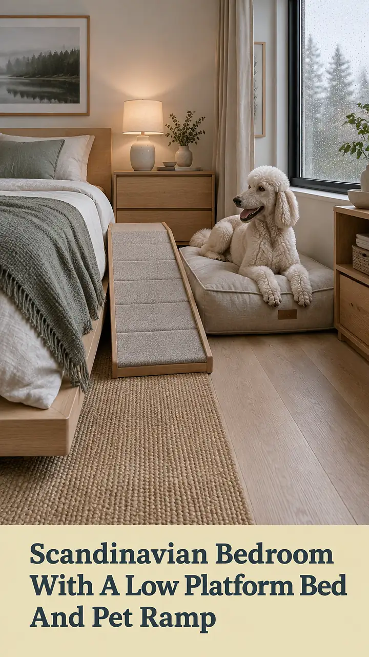 Scandinavian Bedroom With A Low Platform Bed And Pet Ramp
