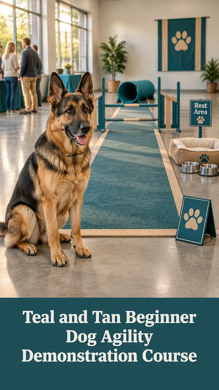 Teal and Tan Beginner Dog Agility Demonstration Course
