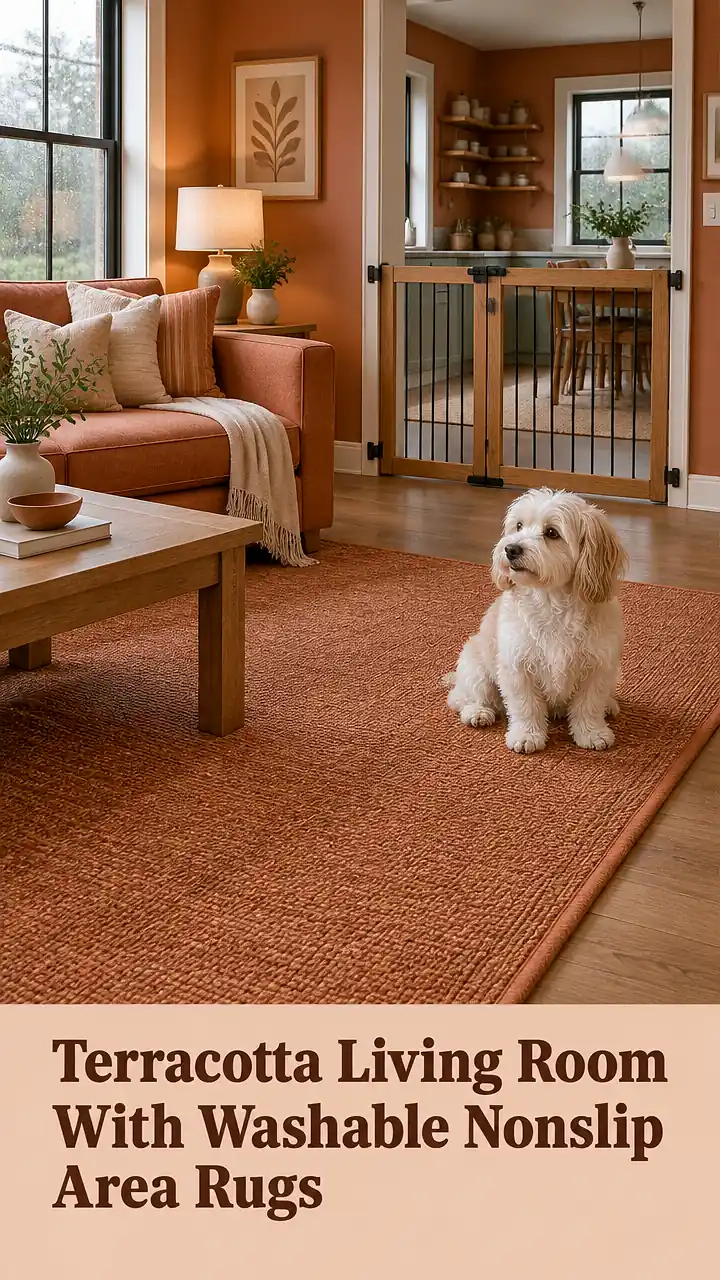 Terracotta Living Room With Washable Nonslip Area Rugs