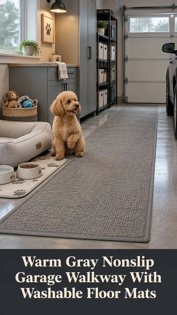 Warm Gray Nonslip Garage Walkway With Washable Floor Mats