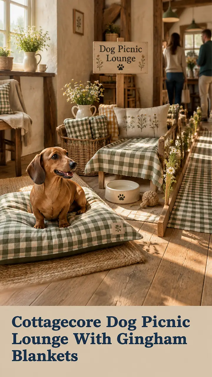 Cottagecore Dog Picnic Lounge With Gingham Blankets