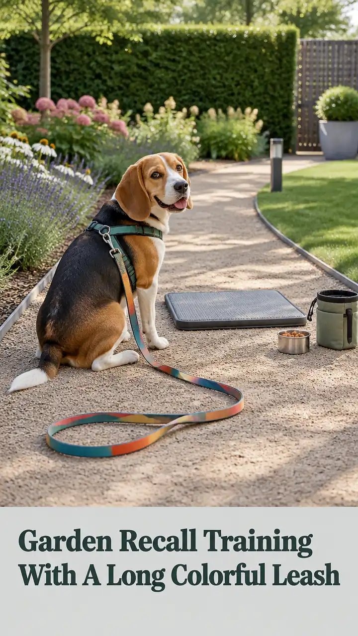 Garden Recall Training With A Long Colorful Leash