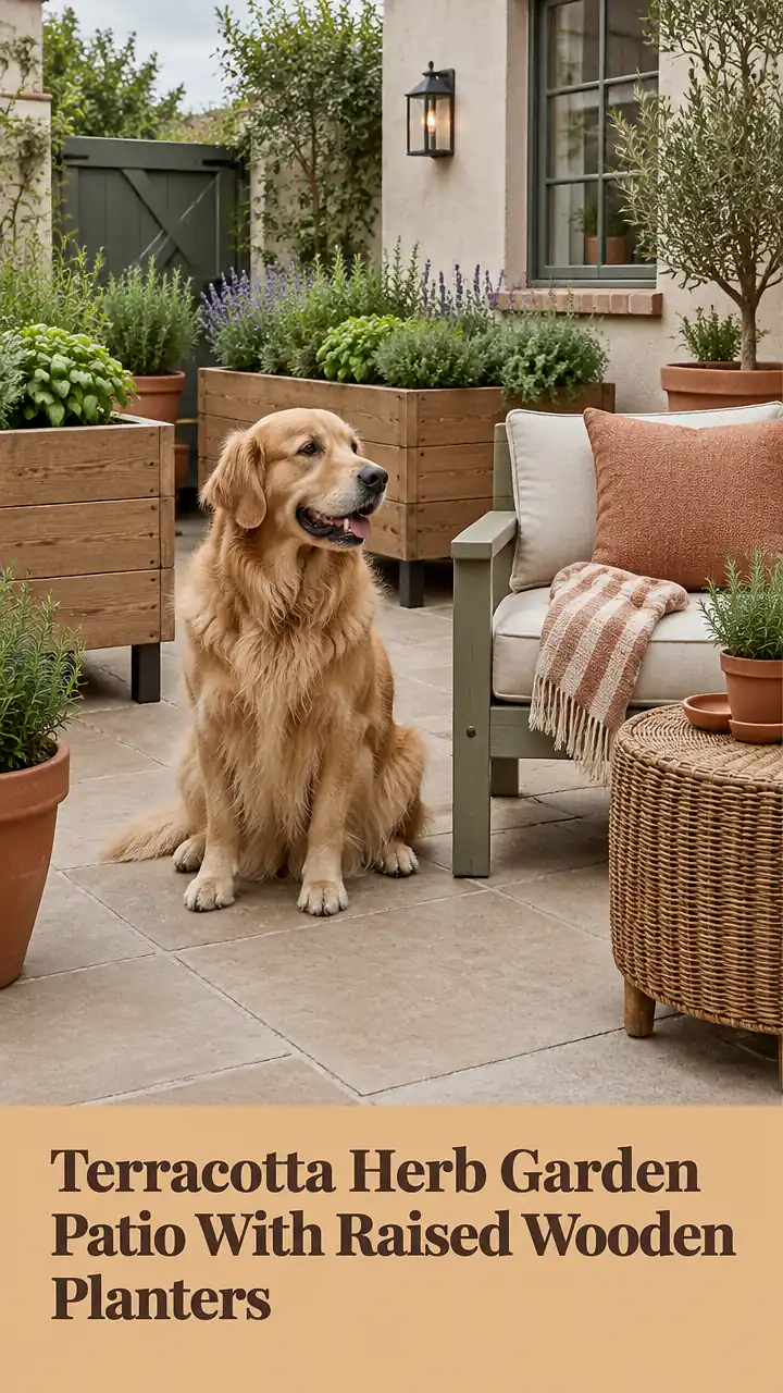 Terracotta Herb Garden Patio With Raised Wooden Planters