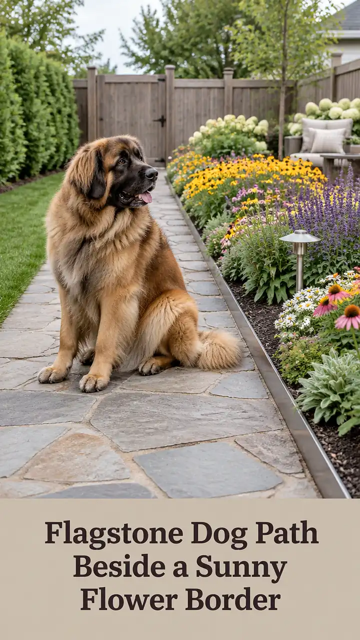 Flagstone Dog Path Beside a Sunny Flower Border