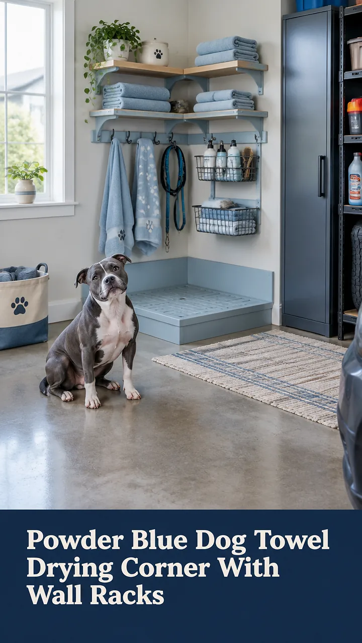 Powder Blue Dog Towel Drying Corner With Wall Racks