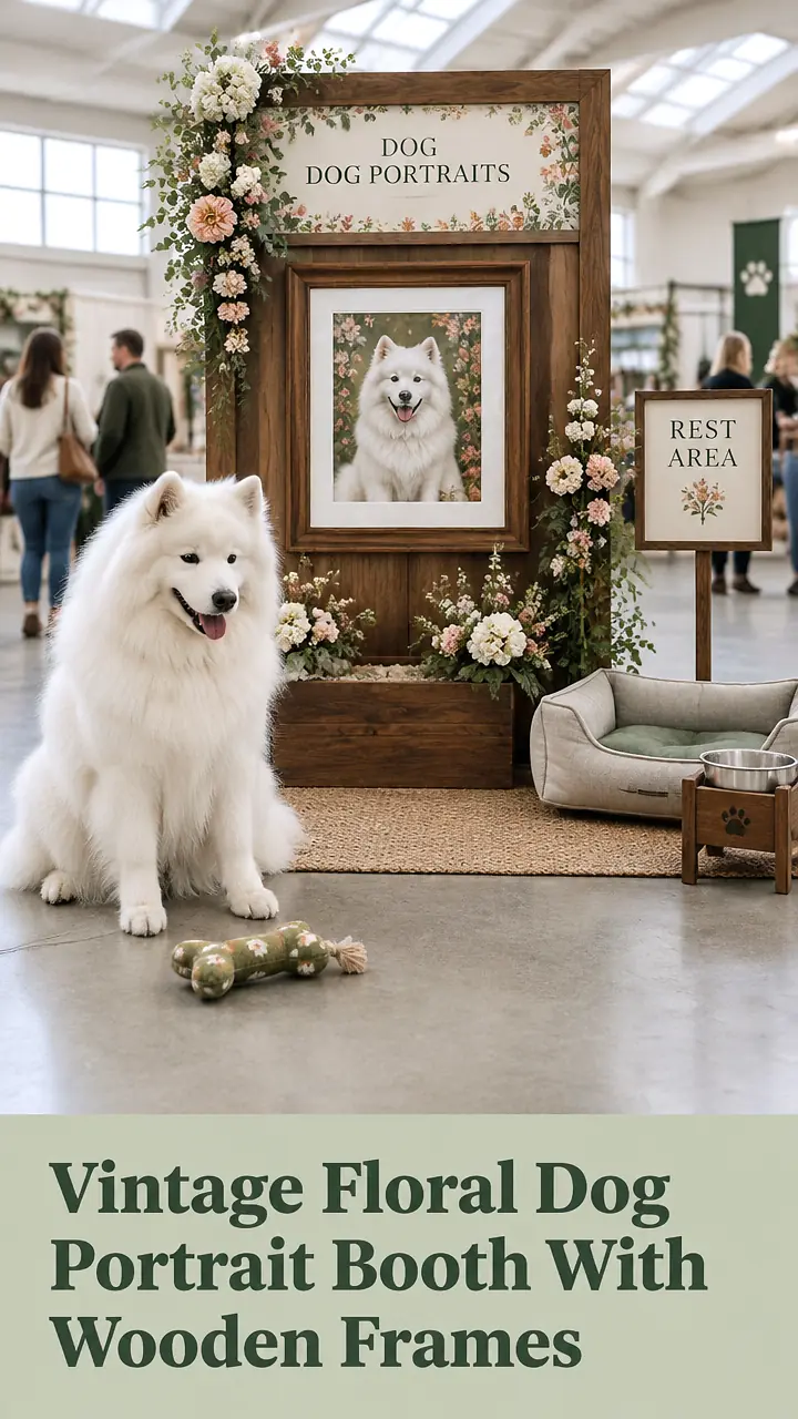 Vintage Floral Dog Portrait Booth With Wooden Frames