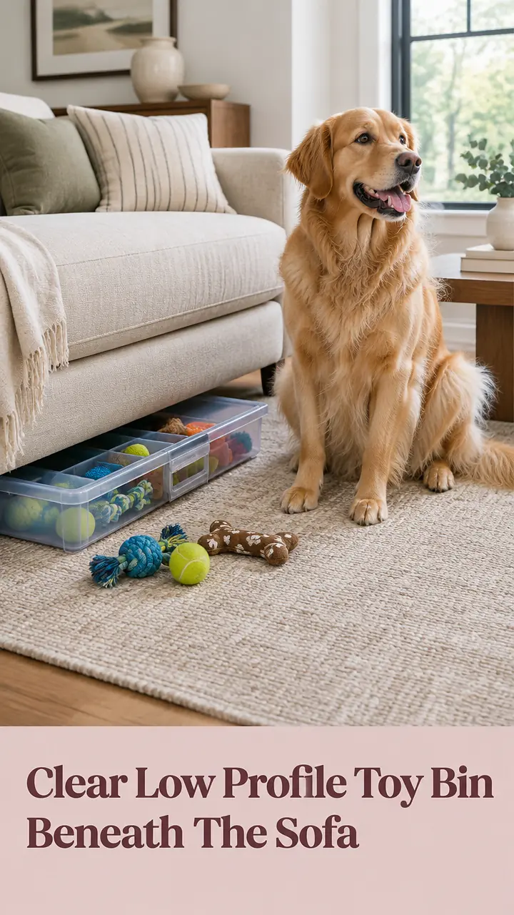 Clear Low Profile Toy Bin Beneath The Sofa