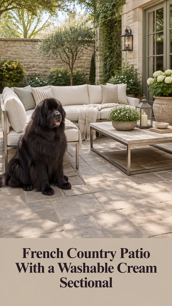French Country Patio With a Washable Cream Sectional