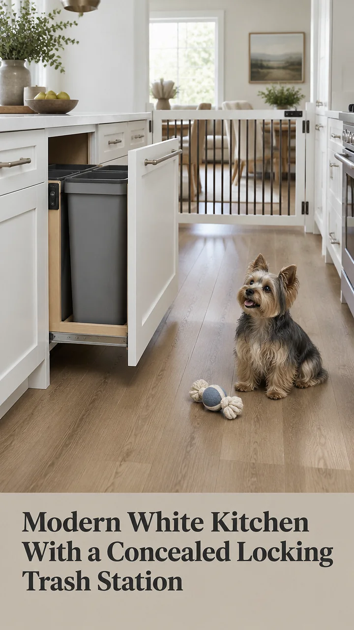 Modern White Kitchen With a Concealed Locking Trash Station