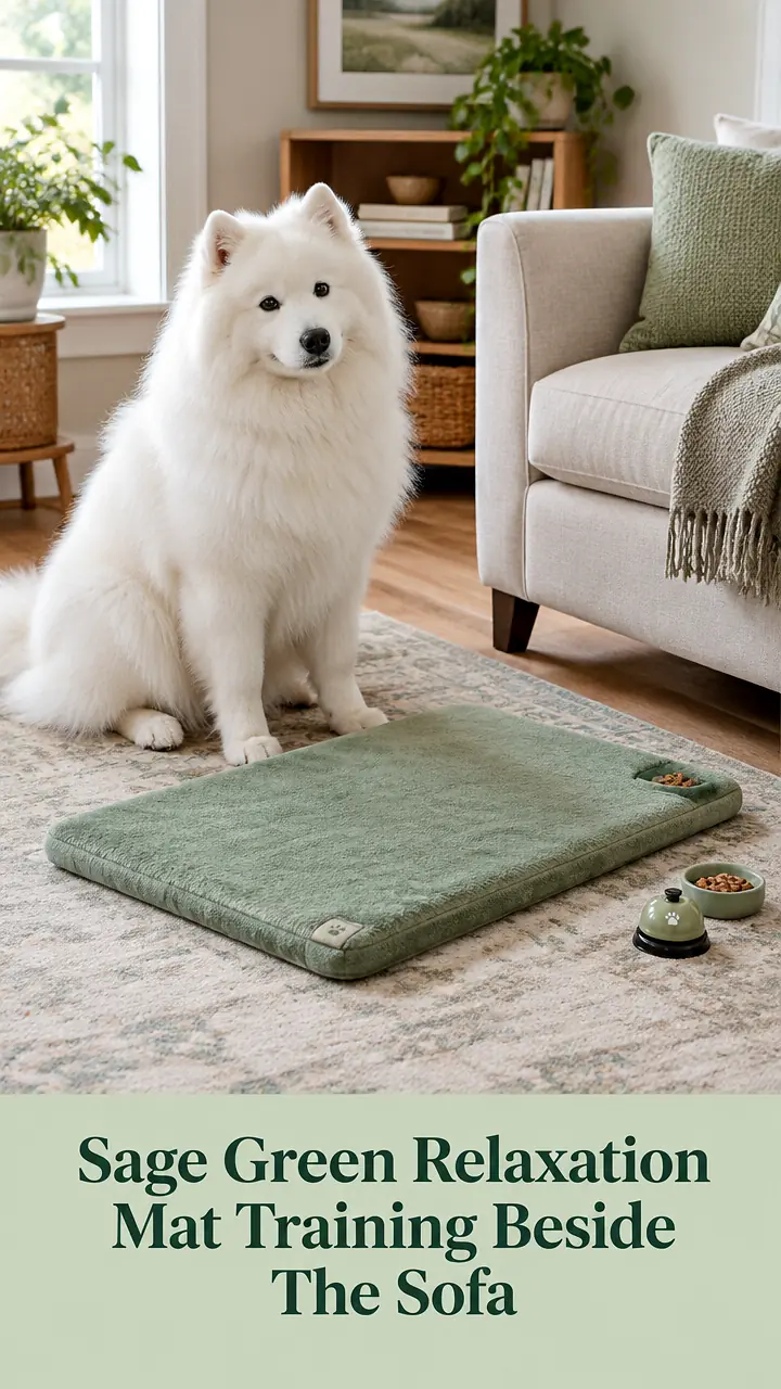 Sage Green Relaxation Mat Training Beside The Sofa