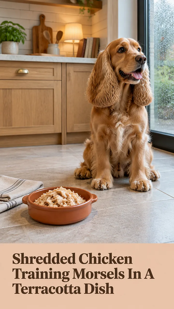 Shredded Chicken Training Morsels In A Terracotta Dish