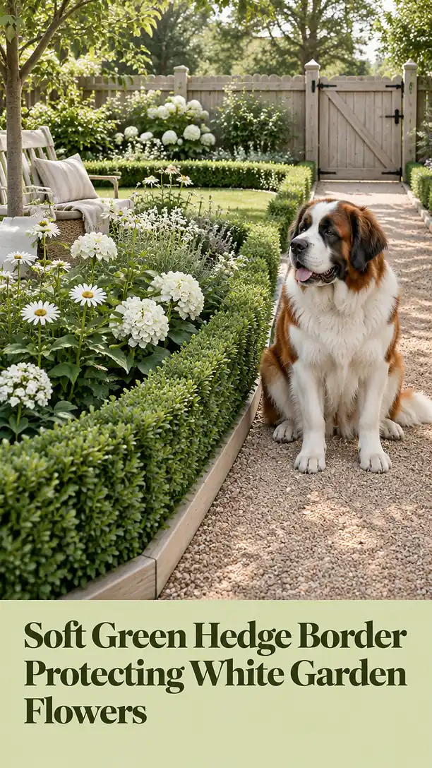 Soft Green Hedge Border Protecting White Garden Flowers