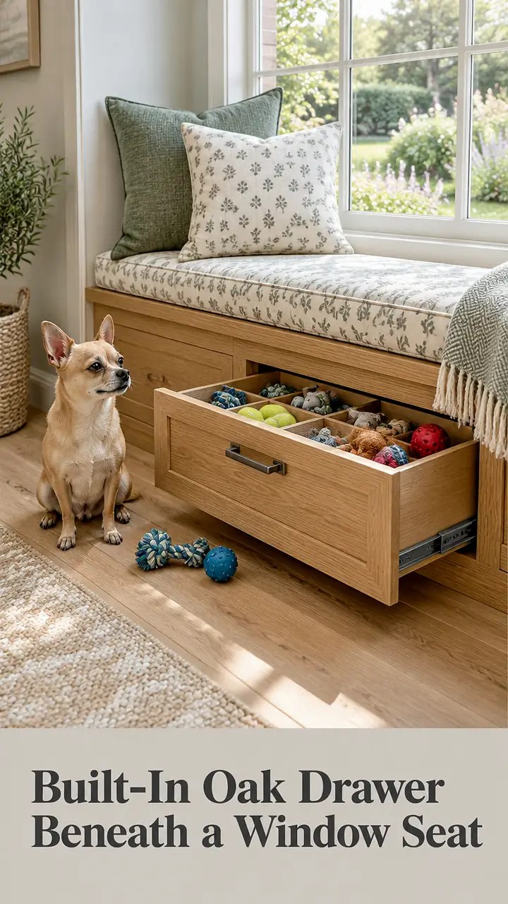 Built-In Oak Drawer Beneath a Window Seat