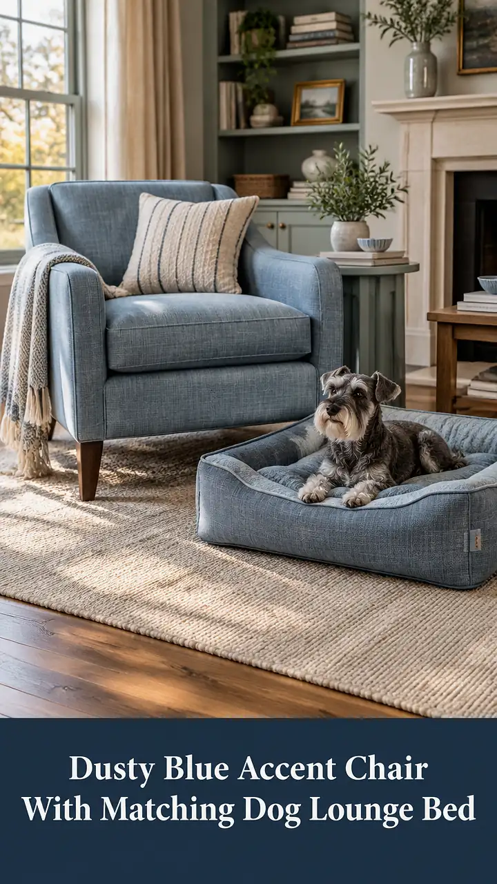 Dusty Blue Accent Chair With Matching Dog Lounge Bed