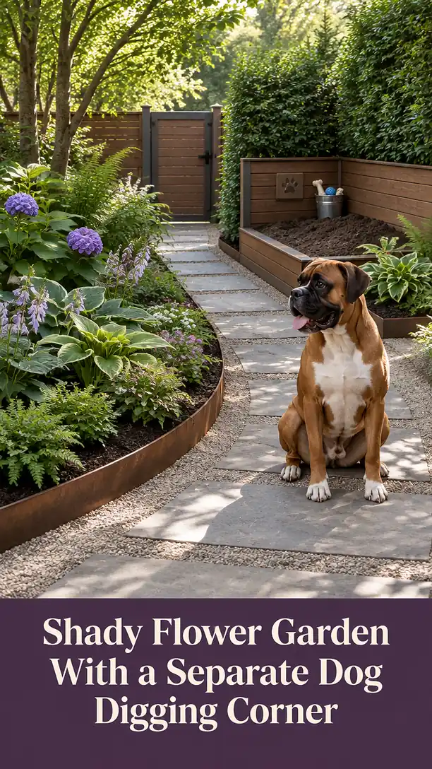 Shady Flower Garden With a Separate Dog Digging Corner